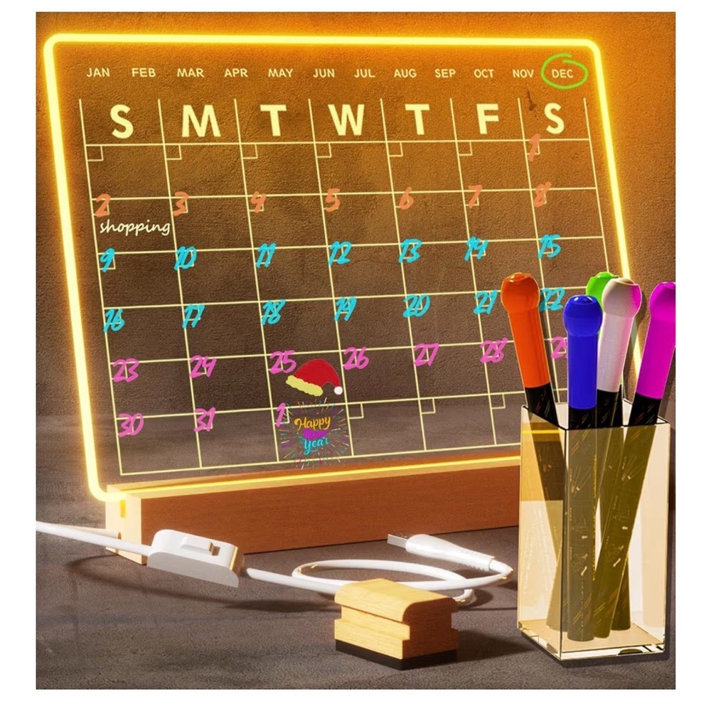LED Acrylic Monthly Calendar Board with Colorful Markers